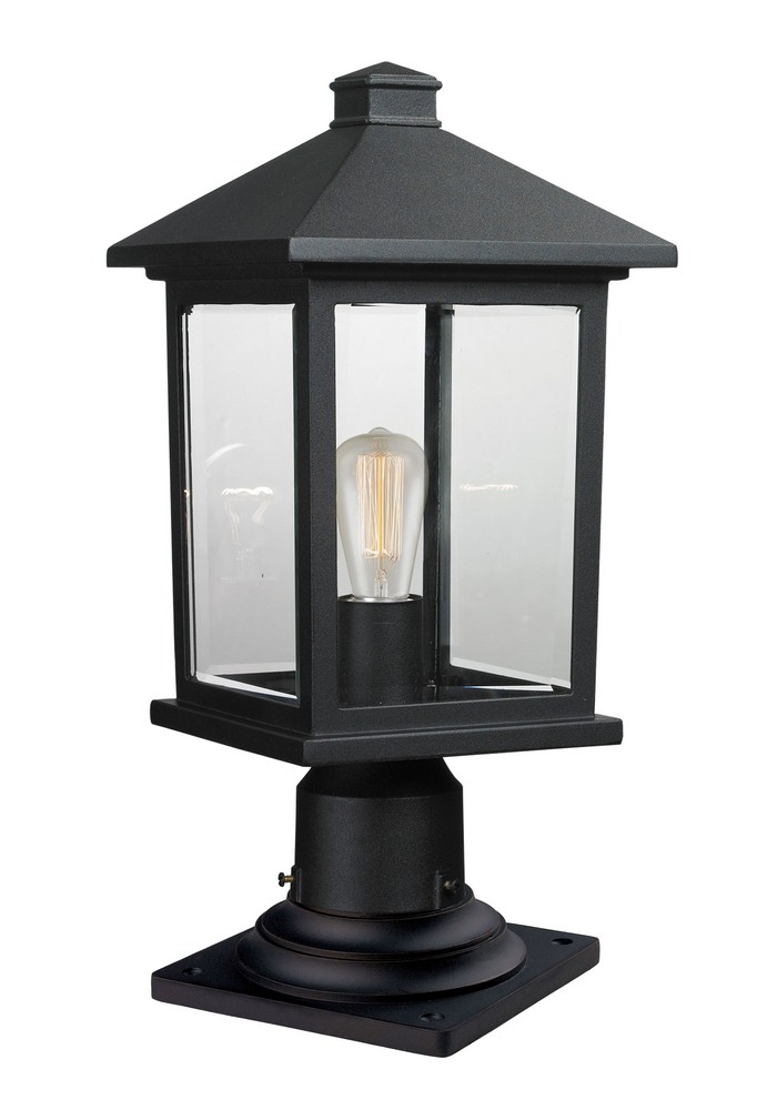 Z-Lite-531PHMR-533PM-BK-Portland - 1 Light Outdoor Pier Mount Light In Coastal Style-18 Inches Tall and 8 Inches Wide   Black Finish with Clear Beveled  Glass