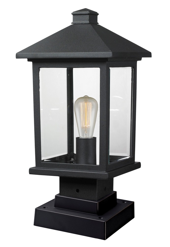 Z-Lite-531PHMS-SQPM-BK-Portland - 1 Light Outdoor Square Pier Mount Lantern in Country Style - 8 Inches Wide by 17 Inches High   Black Finish with Clear Beveled Glass