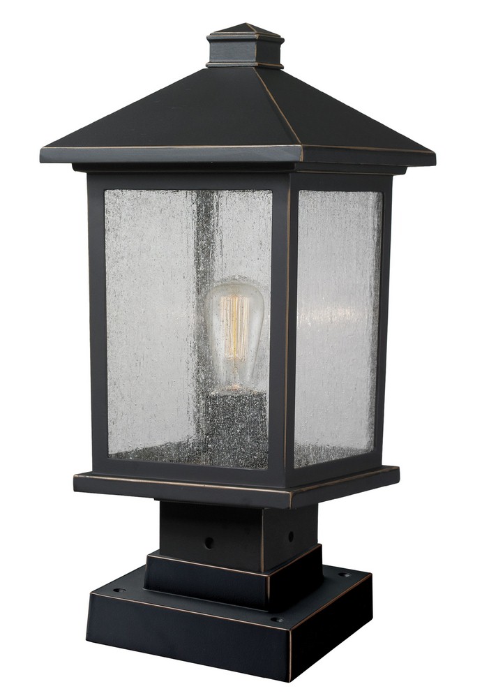 Z-Lite-531PHMS-SQPM-ORB-Portland - 1 Light Outdoor Square Pier Mount Lantern in Country Style - 8 Inches Wide by 17 Inches High   Oil Rubbed Bronze Finish with Clear Seedy Glass