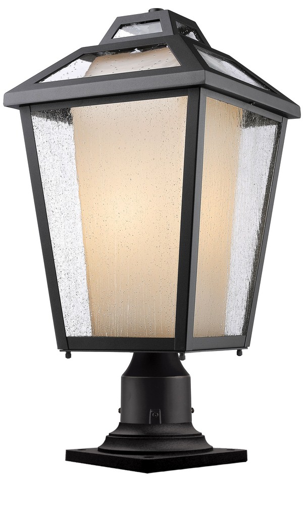 Z-Lite-532PHBR-533PM-BK-Memphis - 1 Light Outdoor Pier Mount Light In Rustic Style-21 Inches Tall and 11 Inches Wide   Black Finish with Clear Seedy/Matte Opal Glass