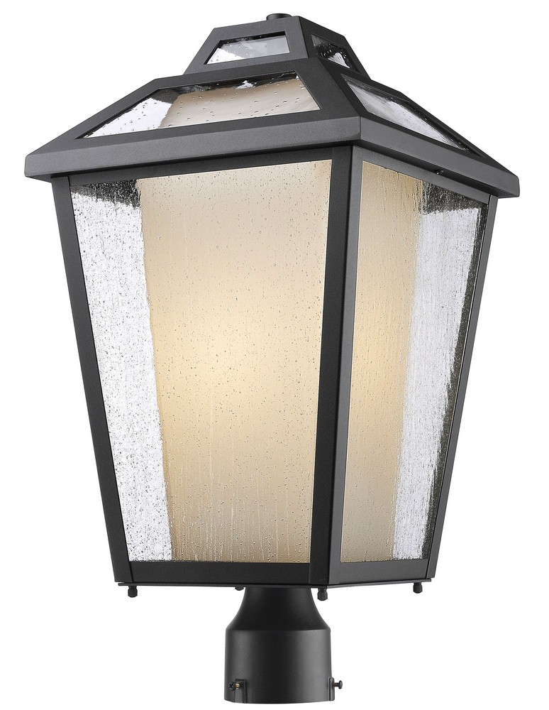 Z-Lite-532PHBR-BK-Memphis - 1 Light Outdoor Post Mount Lantern in Country Style - 11 Inches Wide by 19 Inches High   Black Finish with Clear Seedy/Matte Opal Glass