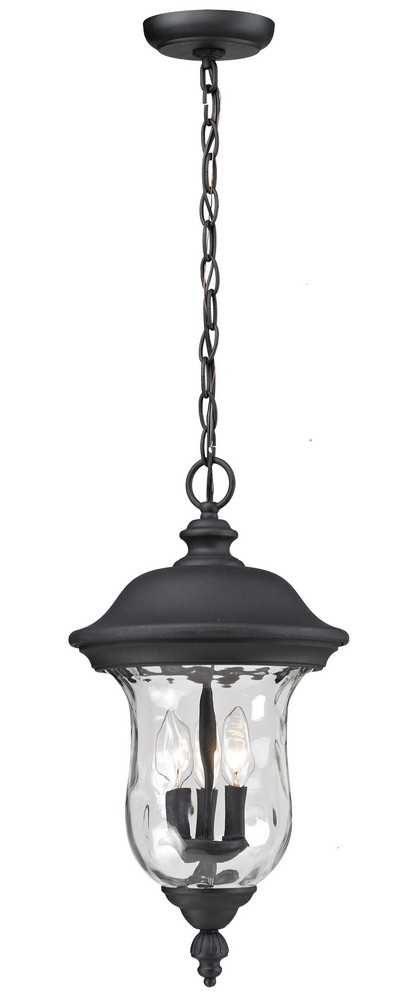 Z-Lite-533CHB-BK-Armstrong - 3 Light Outdoor Chain Mount Lantern in Gothic Style - 12.38 Inches Wide by 22.5 Inches High   Black Finish with Clear Water Glass