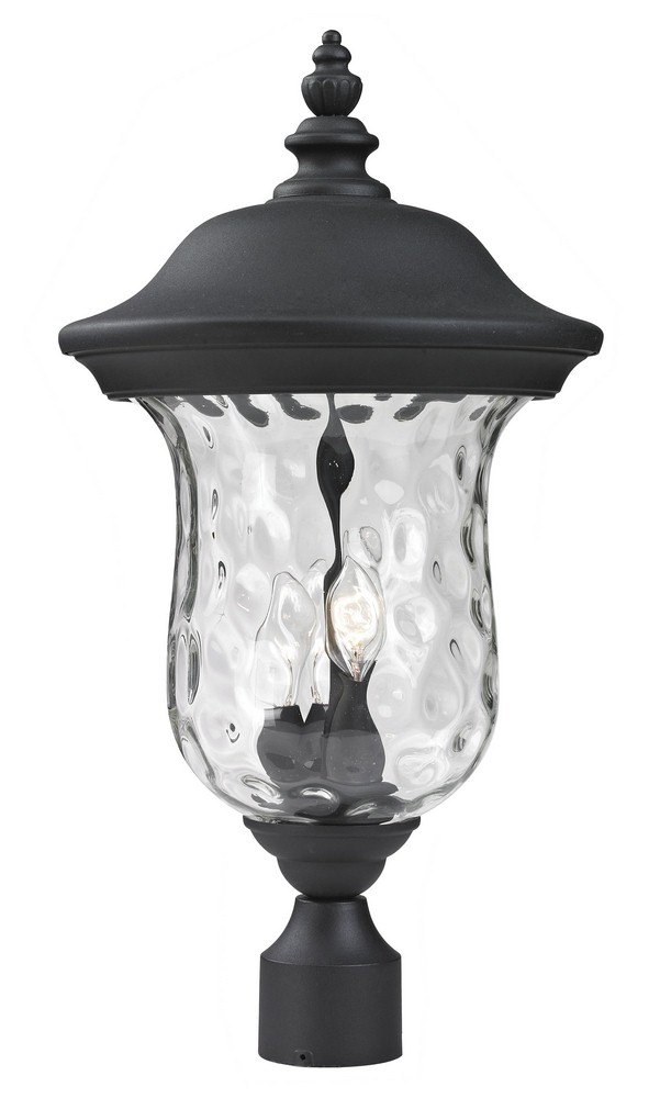 Z-Lite-533PHB-BK-Armstrong - 3 Light Outdoor Post Mount Lantern in Gothic Style - 12.38 Inches Wide by 23.5 Inches High   Black Finish with Clear Water Glass