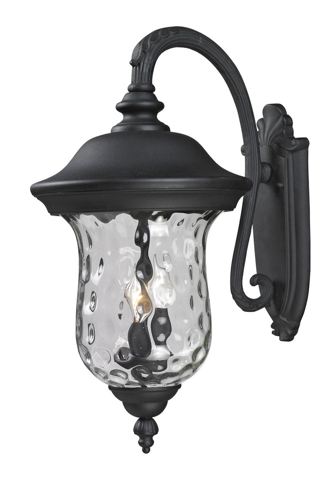 Z-Lite-534B-BK-Armstrong - 3 Light Outdoor Wall Mount in Gothic Style - 12.38 Inches Wide by 24.25 Inches High   Black Finish with Clear Water Glass