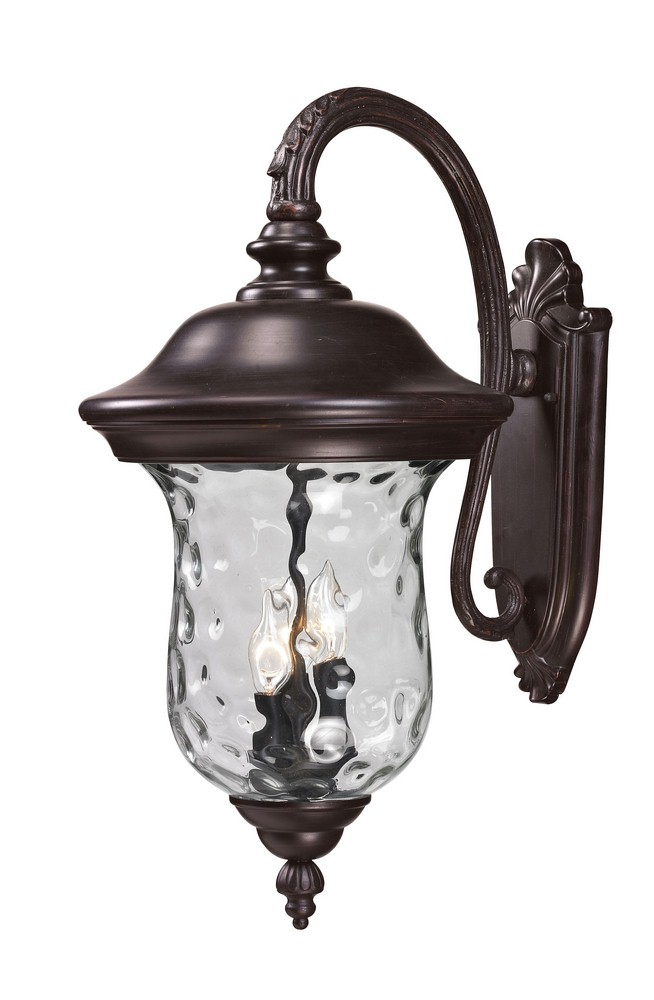 Z-Lite-534B-RBRZ-Armstrong - 3 Light Outdoor Wall Mount in Gothic Style - 12.38 Inches Wide by 24.25 Inches High   Bronze Finish with Clear Water Glass