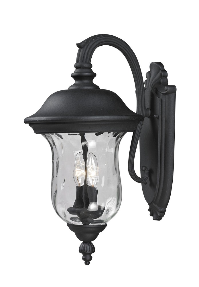 Z-Lite-534M-BK-Armstrong - 2 Light Outdoor Wall Mount in Gothic Style - 10 Inches Wide by 19.5 Inches High   Black Finish with Clear Water Glass