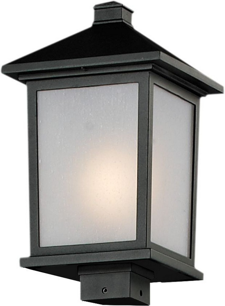 Z-Lite-537PHB-BK-Holbrook - 1 Light Outdoor Post Mount Lantern in Urban Style - 9.5 Inches Wide by 17 Inches High   Black Finish with White Seedy Glass