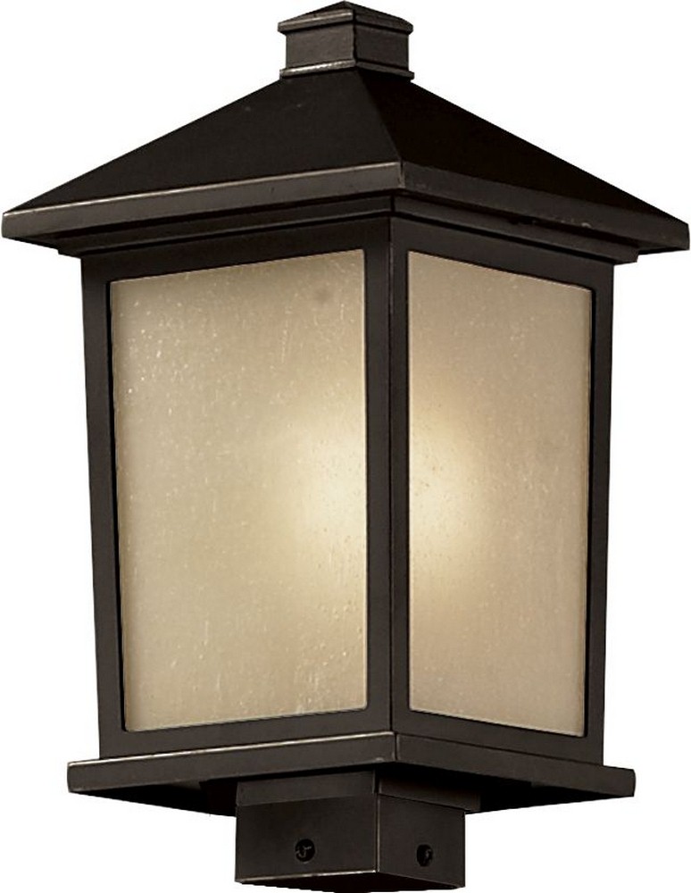 Z-Lite-537PHB-ORB-Holbrook - 1 Light Outdoor Post Mount Lantern in Urban Style - 9.5 Inches Wide by 17 Inches High   Oil Rubbed Bronze Finish with Tinted Seedy Glass