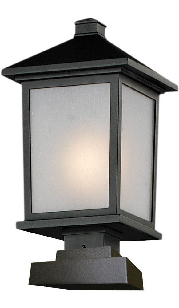 Z-Lite-537PHB-SQPM-BK-Holbrook - 1 Light Outdoor Square Pier Mount Lantern in Urban Style - 9.5 Inches Wide by 19.5 Inches High   Black Finish with White Seedy Glass