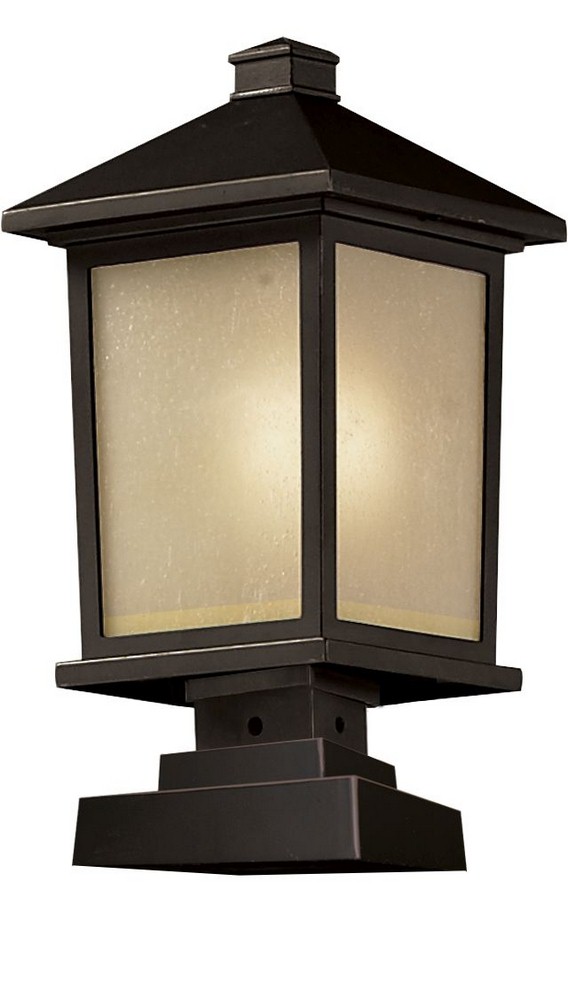 Z-Lite-537PHB-SQPM-ORB-Holbrook - 1 Light Outdoor Square Pier Mount Lantern in Urban Style - 9.5 Inches Wide by 19.5 Inches High   Oil Rubbed Bronze Finish with Tinted Seedy Glass