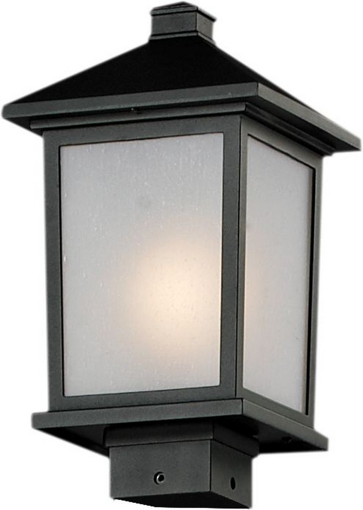 Z-Lite-537PHM-BK-Holbrook - 1 Light Outdoor Post Mount Lantern in Fusion Style - 8.13 Inches Wide by 14 Inches High   Black Finish with White Seedy Glass