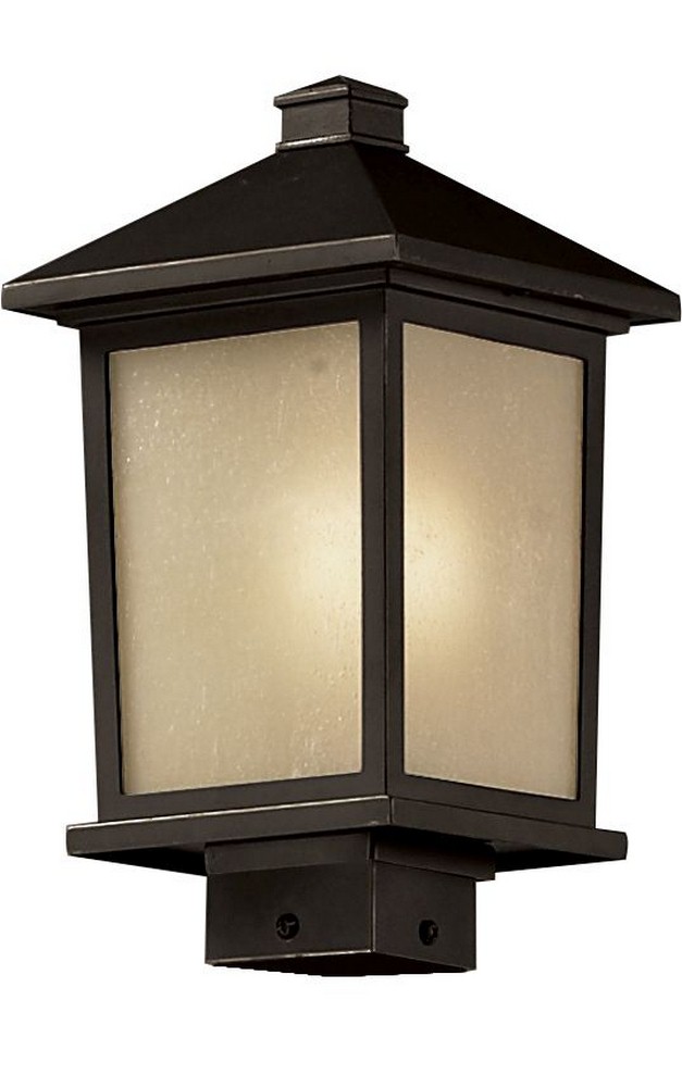 Z-Lite-537PHM-ORB-Holbrook - 1 Light Outdoor Post Mount Lantern in Fusion Style - 8.13 Inches Wide by 14 Inches High   Oil Rubbed Bronze Finish with Tinted Seedy Glass