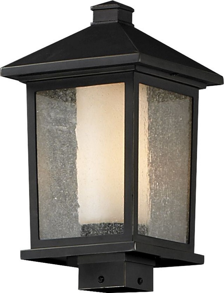 Z-Lite-538PHB-ORB-Mesa - 1 Light Outdoor Post Mount Lantern in Fusion Style - 9.5 Inches Wide by 17 Inches High   Oil Rubbed Bronze Finish with Clear Seedy/Matte Opal Glass