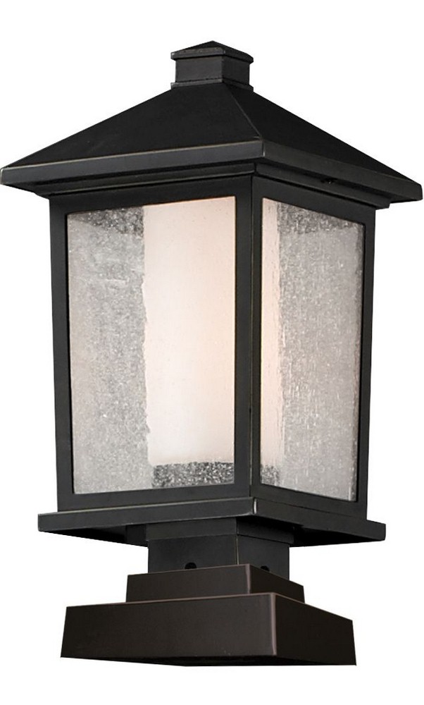 Z-Lite-538PHB-SQPM-ORB-Mesa - 1 Light Outdoor Square Pier Mount Lantern in Fusion Style - 9.5 Inches Wide by 19.5 Inches High   Oil Rubbed Bronze Finish with Clear Seedy/Matte Opal Glass