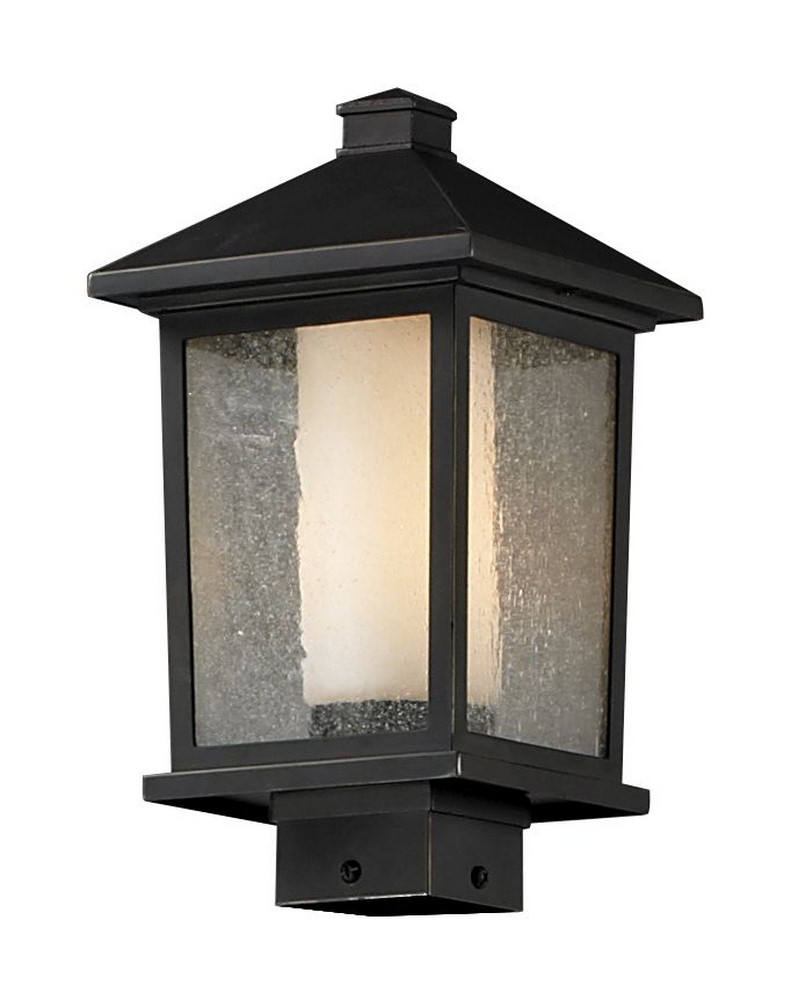 Z-Lite-538PHM-ORB-Mesa - 1 Light Outdoor Post Mount Lantern in Colonial Style - 8.13 Inches Wide by 14 Inches High   Oil Rubbed Bronze Finish with Clear Seedy/Matte Opal Glass