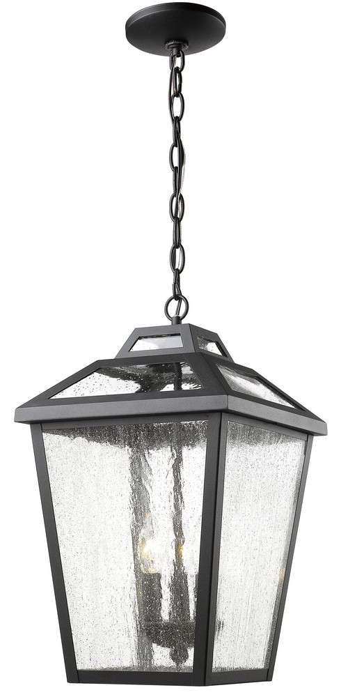 Z-Lite-539CHB-BK-Bayland - 3 Light Outdoor Chain Mount Lantern in Colonial Style - 11 Inches Wide by 19 Inches High Black  Oil Rubbed Bronze Finish with Clear Seedy Glass