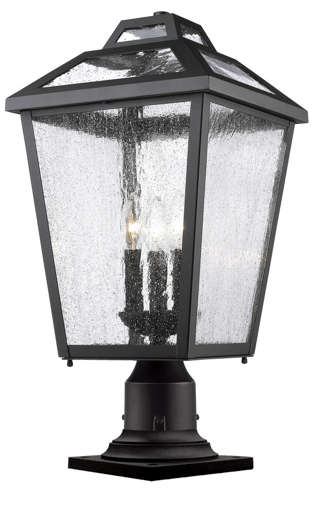 Z-Lite-539PHBR-533PM-BK-Bayland - 3 Light Outdoor Pier Mount Light In Early American Style-22.5 Inches Tall and 11 Inches Wide   Black Finish with Clear Seedy Glass