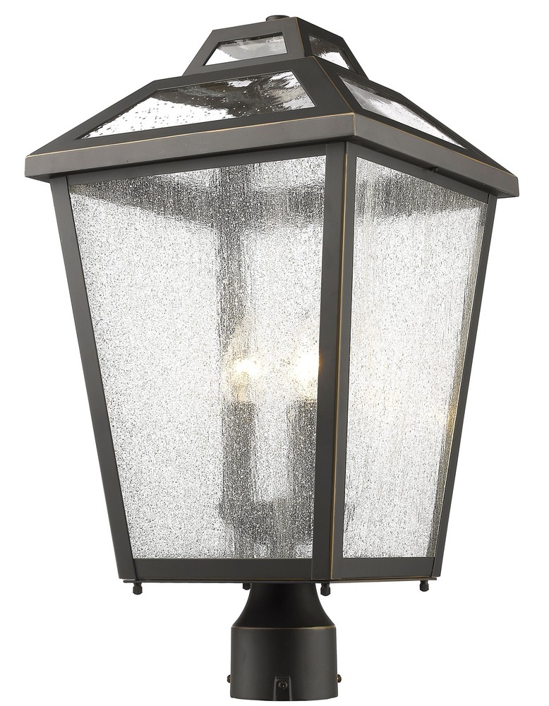 Z-Lite-539PHBR-ORB-Bayland - 3 Light Outdoor Post Mount Lantern in Colonial Style - 11 Inches Wide by 20.5 Inches High Oil Rubbed Bronze  Oil Rubbed Bronze Finish with Clear Seedy Glass