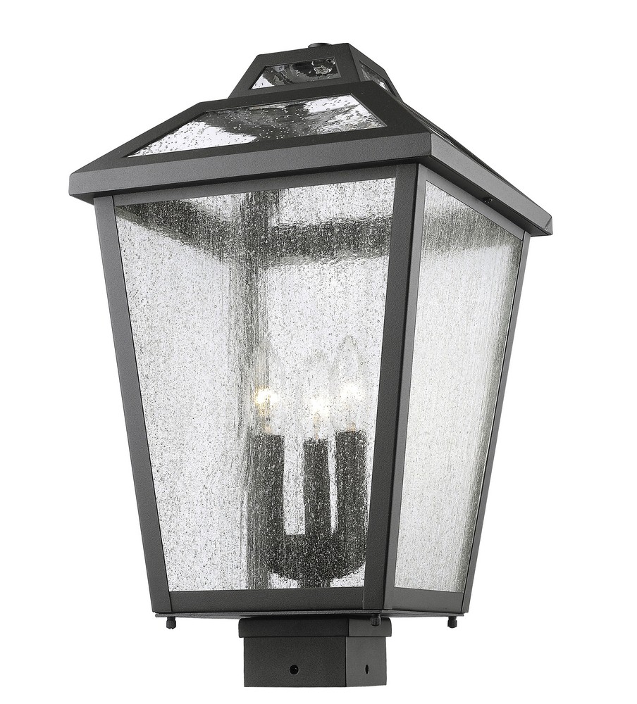 Z-Lite-539PHBS-BK-Bayland - 3 Light Outdoor Post Mount Lantern in Colonial Style - 11 Inches Wide by 19 Inches High Black  Oil Rubbed Bronze Finish with Clear Seedy Glass