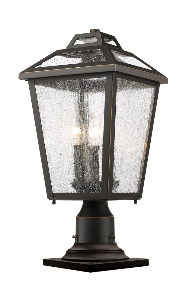 Z-Lite-539PHMR-533PM-ORB-Bayland - 3 Light Outdoor Pier Mount Lantern in Colonial Style - 9 Inches Wide by 19.5 Inches High   Bayland - 3 Light Outdoor Pier Mount Lantern in Colonial Style - 9 Inches 