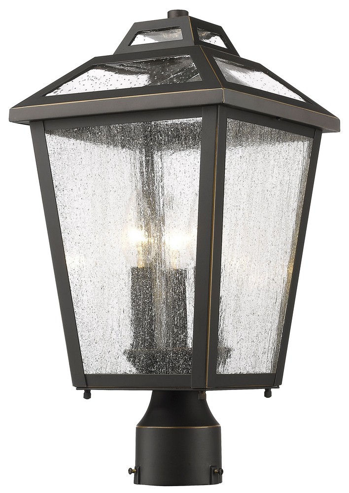 Z-Lite-539PHMR-ORB-Bayland - 3 Light Outdoor Post Mount Lantern in Colonial Style - 9 Inches Wide by 17.5 Inches High Oil Rubbed Bronze  Oil Rubbed Bronze Finish with Clear Seedy Glass