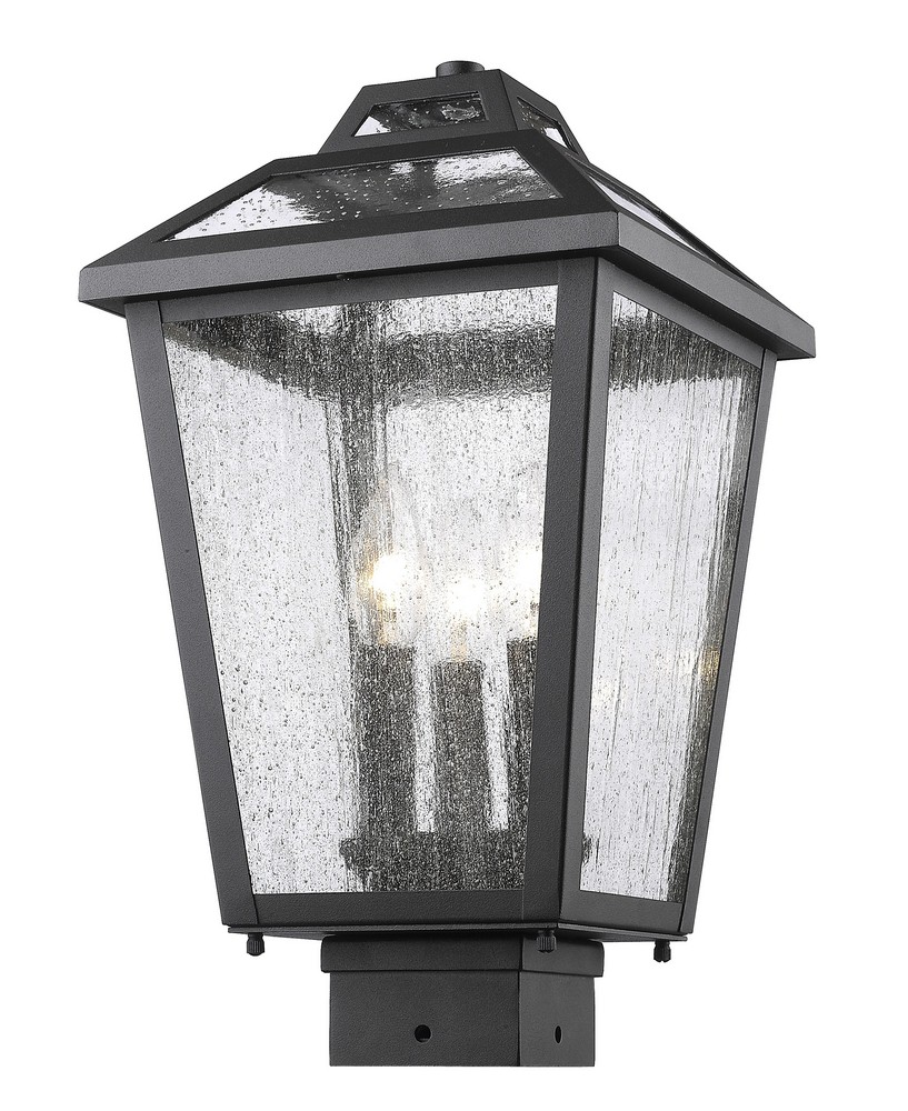 Z-Lite-539PHMS-BK-Bayland - 3 Light Outdoor Post Mount Lantern in Colonial Style - 9 Inches Wide by 16 Inches High Black  Oil Rubbed Bronze Finish with Clear Seedy Glass