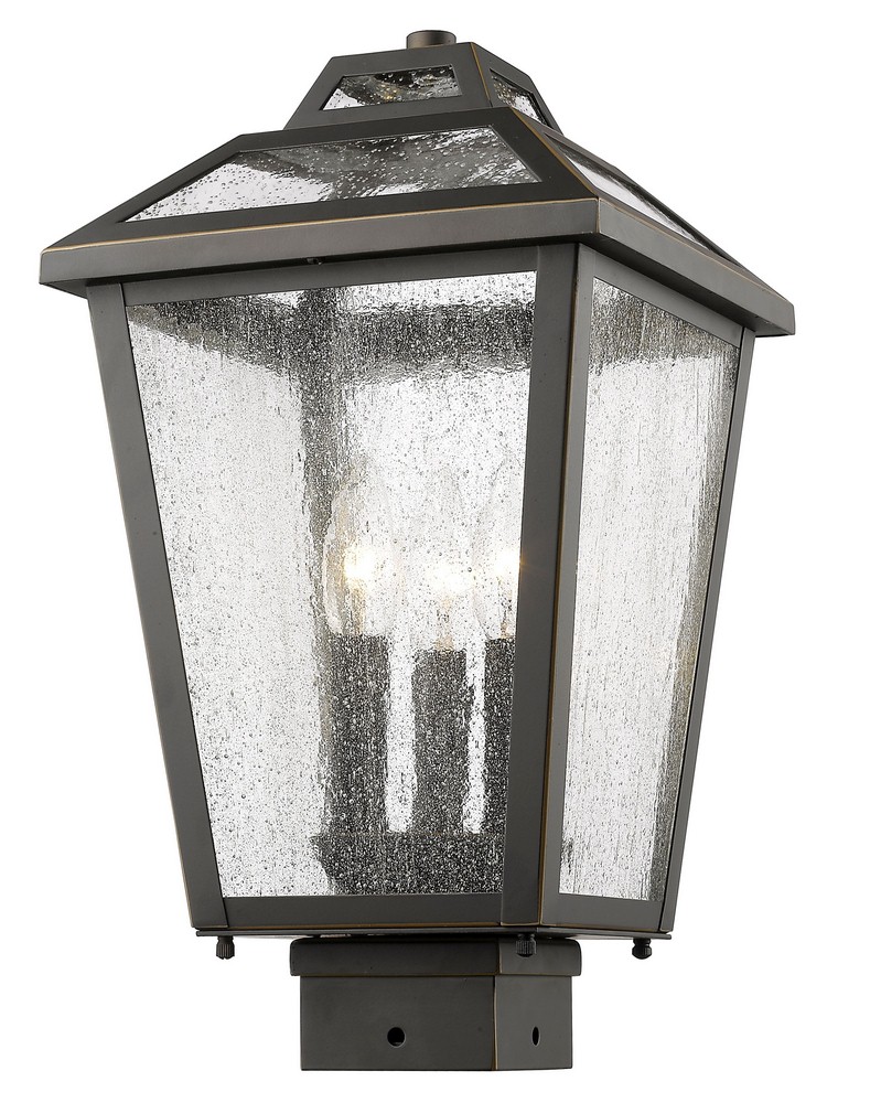 Z-Lite-539PHMS-ORB-Bayland - 3 Light Outdoor Post Mount Lantern in Colonial Style - 9 Inches Wide by 16 Inches High Oil Rubbed Bronze  Oil Rubbed Bronze Finish with Clear Seedy Glass