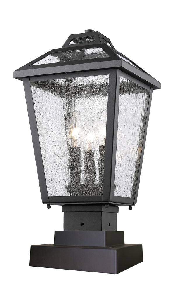 Z-Lite-539PHMS-SQPM-BK-Bayland - 3 Light Outdoor Square Pier Mount Lantern in Tuscan Style - 9 Inches Wide by 18.5 Inches High Black  Oil Rubbed Bronze Finish with Clear Seedy Glass