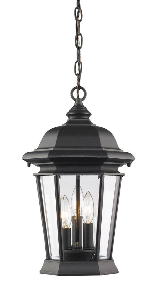 Z-Lite-540CHB-BK-Melbourne - 3 Light Outdoor Chain Mount Lantern in Tuscan Style - 10 Inches Wide by 17 Inches High   Black Finish with Clear Beveled Glass