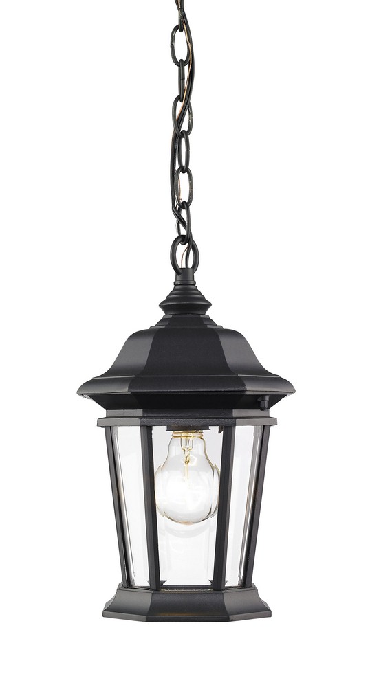 Z-Lite-540CHM-BK-Melbourne - 1 Light Outdoor Chain Mount Lantern in Tuscan Style - 8 Inches Wide by 13 Inches High   Black Finish with Clear Beveled Glass