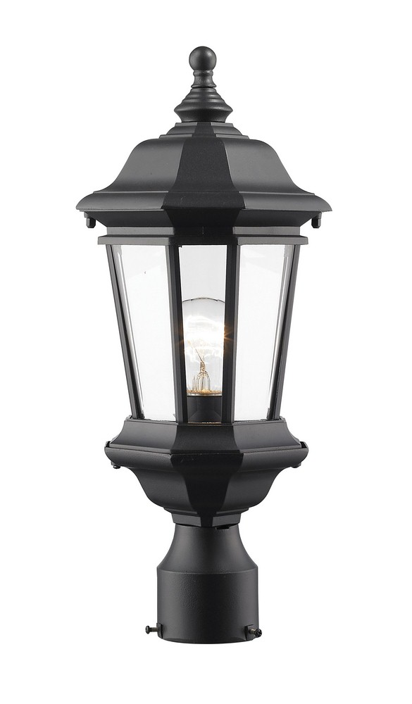 Z-Lite-540PHM-BK-Melbourne - 1 Light Outdoor Post Mount Lantern in Tuscan Style - 8 Inches Wide by 18.5 Inches High   Black Finish with Clear Beveled Glass