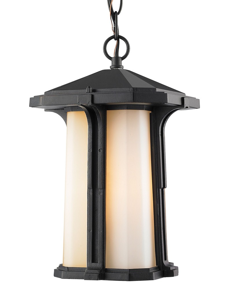 Z-Lite-542CHB-BK-Harbor Lane - 1 Light Outdoor Chain Mount Lantern in Seaside Style - 9 Inches Wide by 15 Inches High   Black Finish with Matte Opal Glass