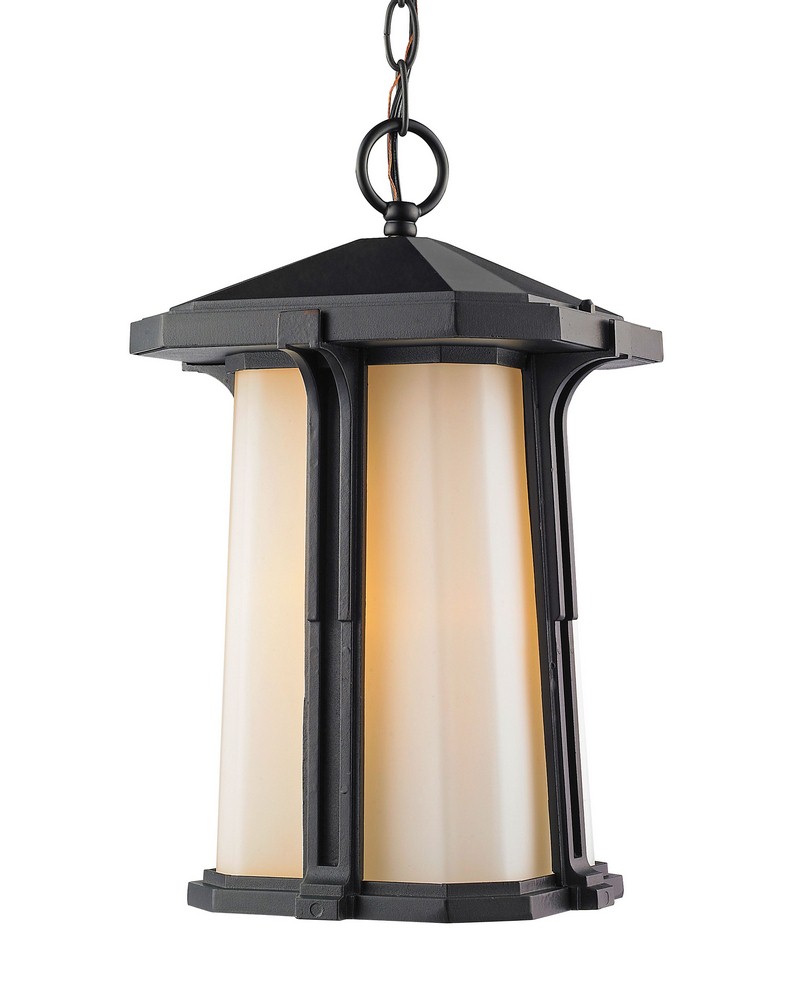 Z-Lite-542CHM-BK-Harbor Lane - 1 Light Outdoor Chain Mount Lantern in Seaside Style - 7.5 Inches Wide by 12 Inches High   Black Finish with Matte Opal Glass