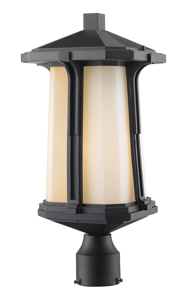 Z-Lite-542PHB-BK-Harbor Lane - 1 Light Outdoor Post Mount Lantern in Seaside Style - 9 Inches Wide by 19.13 Inches High   Black Finish with Matte Opal Glass