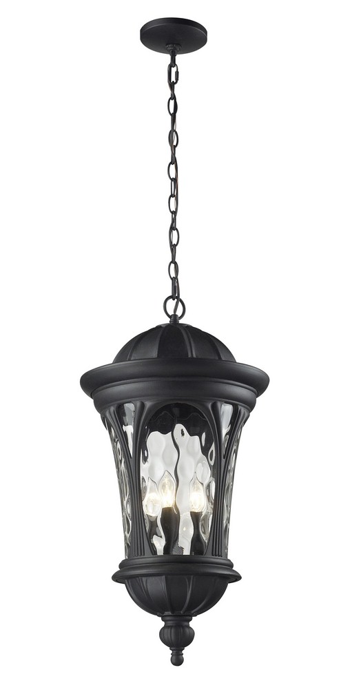 Z-Lite-543CHB-BK-Doma - 5 Light Outdoor Chain Mount Lantern in Gothic Style - 14 Inches Wide by 28 Inches High   Black Finish with Water Glass