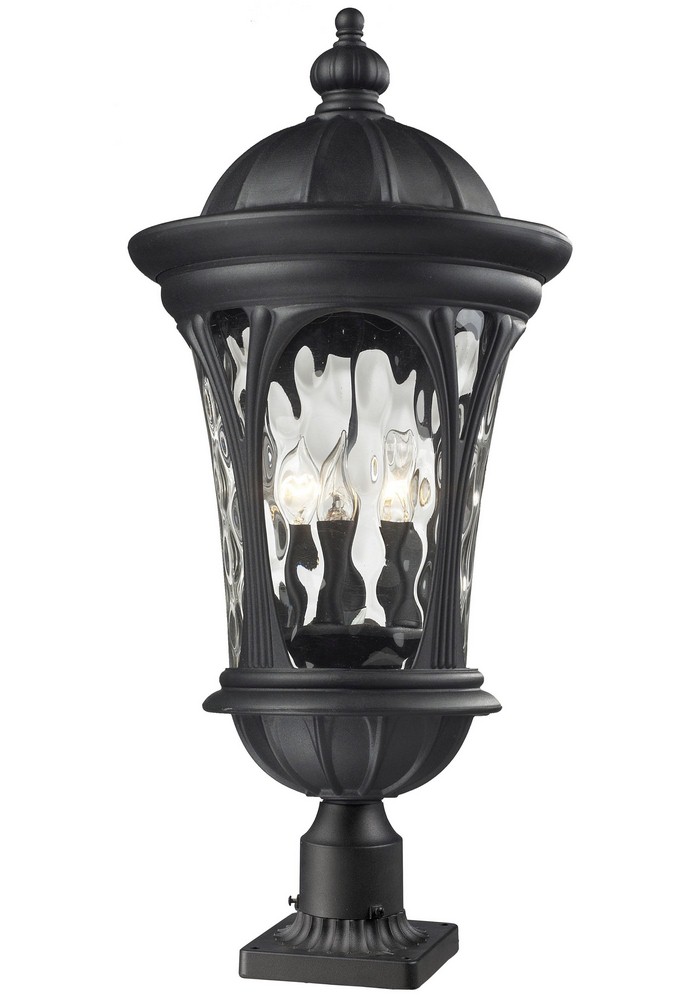 Z-Lite-543PHB-BK-PM-Doma - 3 Light Outdoor Pier Mount Lantern in Gothic Style - 14 Inches Wide by 30 Inches High   Black Finish with Water Glass