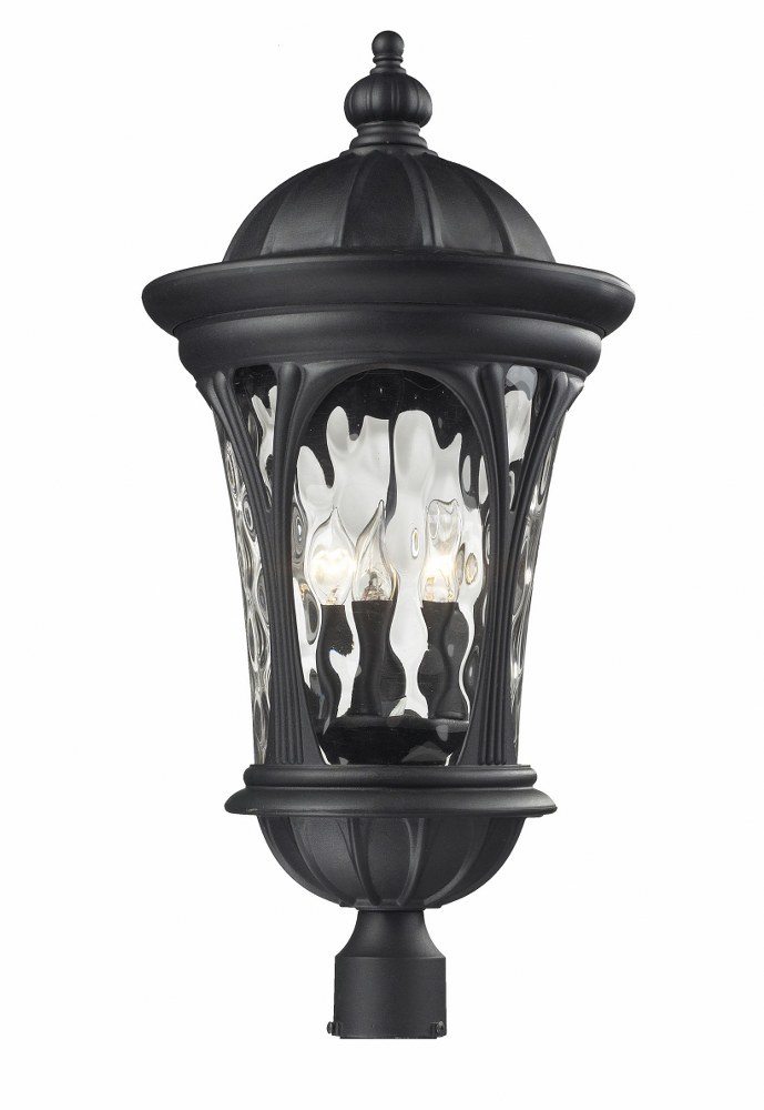 Z-Lite-543PHB-BK-Doma - 3 Light Outdoor Post Mount Lantern in Gothic Style - 14 Inches Wide by 28 Inches High   Black Finish with Water Glass