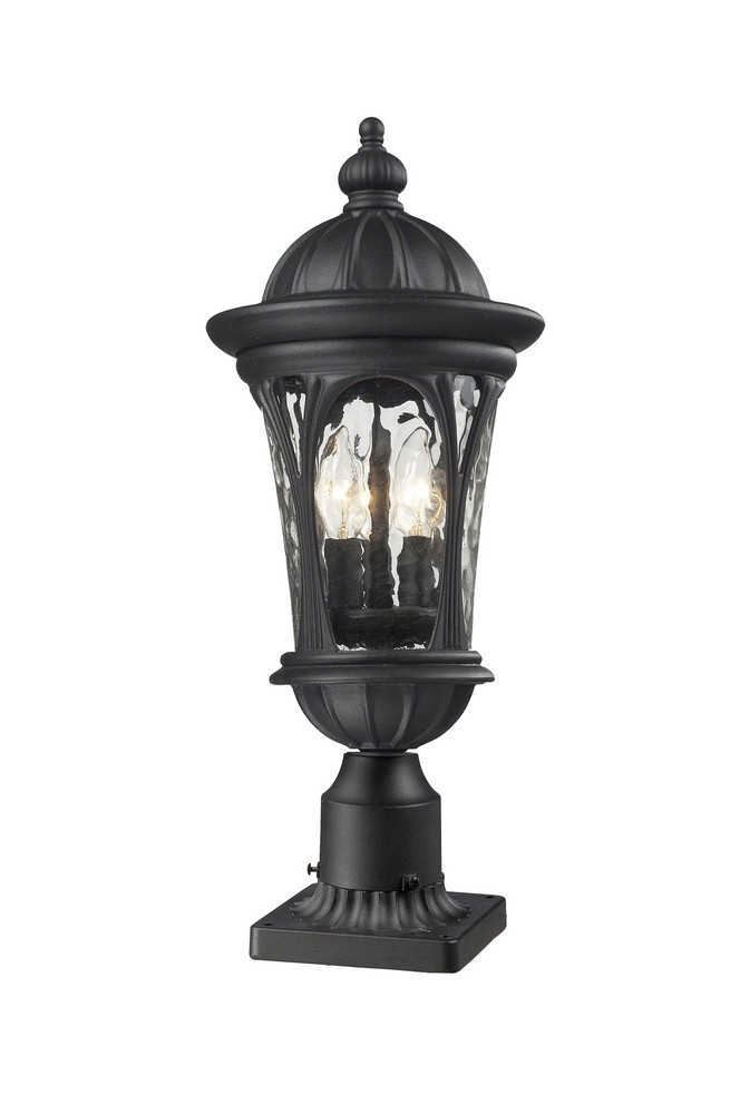 Z-Lite-543PHM-BK-PM-Doma - 3 Light Outdoor Pier Mount Lantern in Gothic Style - 9 Inches Wide by 22.25 Inches High   Black Finish with Water Glass