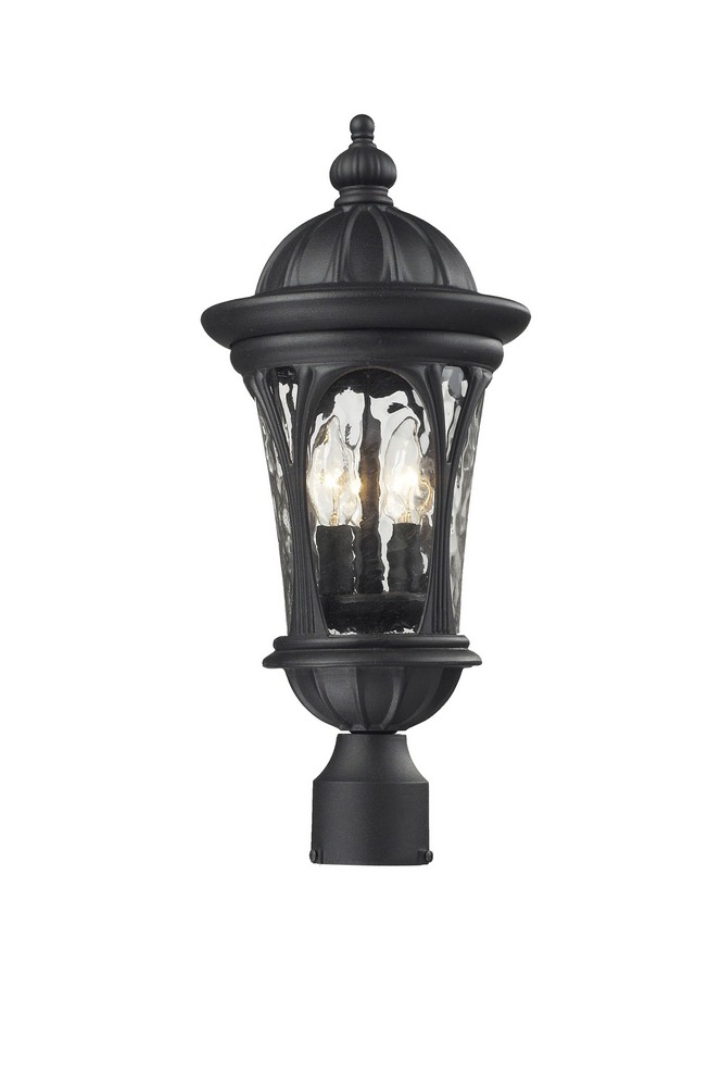 Z-Lite-543PHM-BK-Doma - 3 Light Outdoor Post Mount Lantern in Gothic Style - 9 Inches Wide by 20.25 Inches High   Black Finish with Water Glass