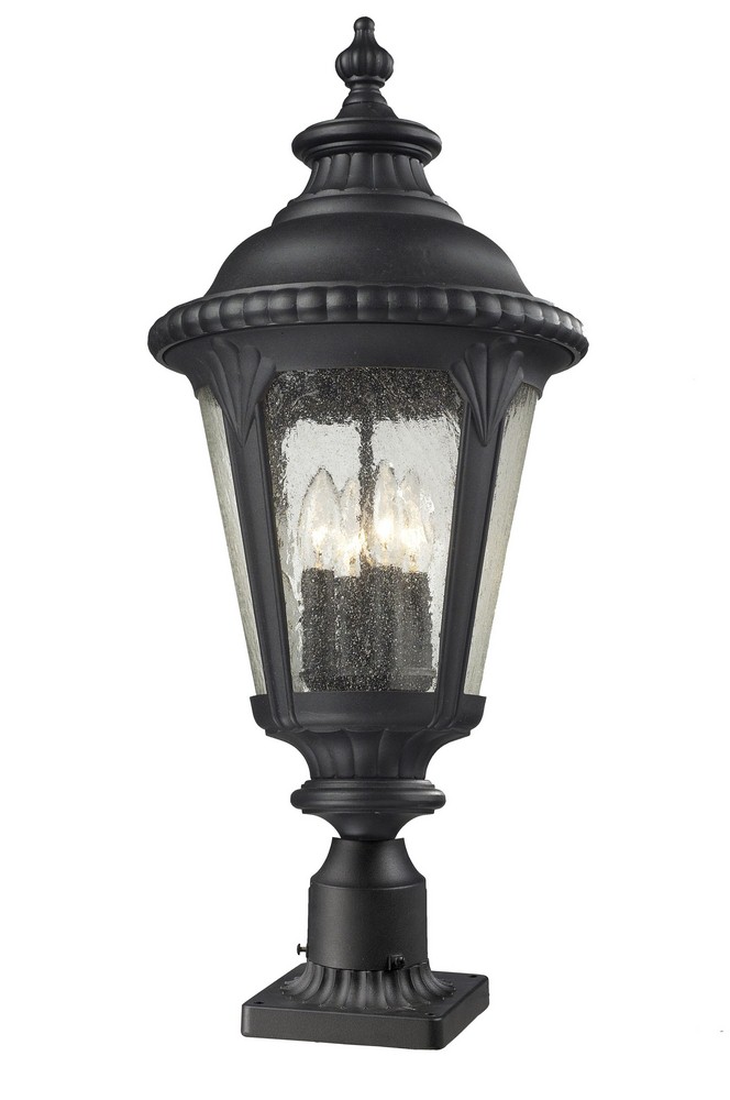 Z-Lite-545PHB-BK-PM-Medow - 4 Light Outdoor Pier Mount Lantern in Gothic Style - 11.88 Inches Wide by 28 Inches High   Black Finish with Clear Seedy Glass