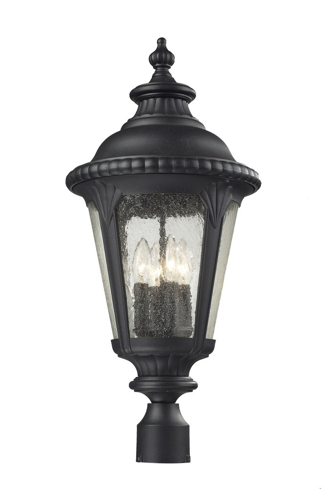 Z-Lite-545PHB-BK-Medow - 4 Light Outdoor Post Mount Lantern in Gothic Style - 11.88 Inches Wide by 26 Inches High   Black Finish with Clear Seedy Glass