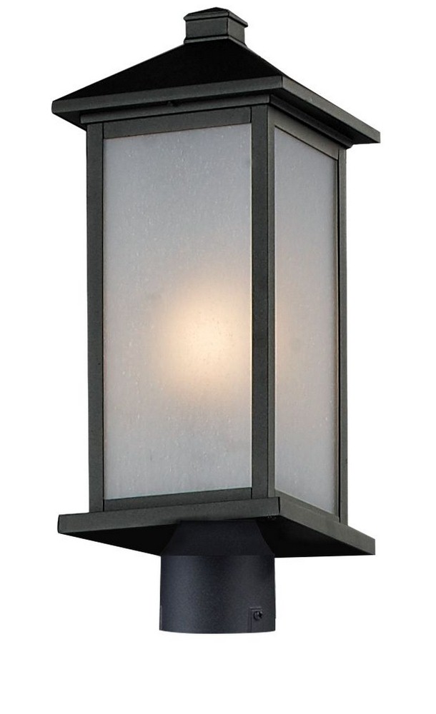 Z-Lite-547PHM-BK-R-Vienna - 1 Light Outdoor Post Mount Lantern in Seaside Style - 8 Inches Wide by 21.5 Inches High   Black Finish with White Seedy Glass