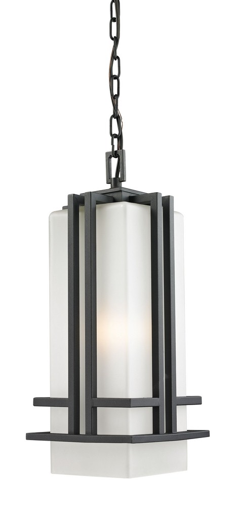 Z-Lite-549CHB-BK-Abbey - 1 Light Outdoor Chain Mount Lantern in Art Deco Style - 7.75 Inches Wide by 18 Inches High   Black Finish with Matte Opal Glass