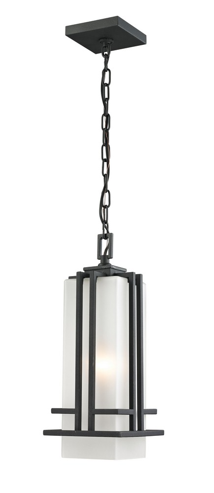 Z-Lite-549CHM-BK-Abbey - 1 Light Outdoor Chain Mount Lantern in Art Deco Style - 6.63 Inches Wide by 17 Inches High   Black Finish with Matte Opal Glass