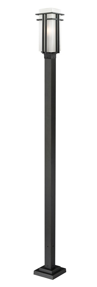 Z-Lite-549PHB-536P-BK-Abbey - 1 Light Outdoor Post Mount Lantern in Art Deco Style - 9.5 Inches Wide by 114.25 Inches High   Black Finish with Matte Opal Glass