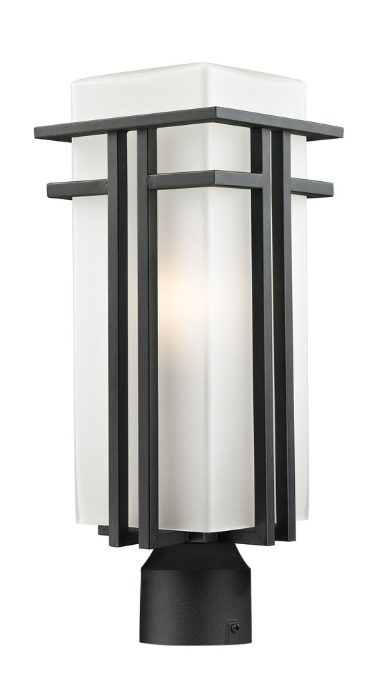 Z-Lite-549PHB-BK-R-Abbey - 1 Light Outdoor Post Mount Lantern in Art Deco Style - 7.75 Inches Wide by 19.63 Inches High   Black Finish with Matte Opal Glass