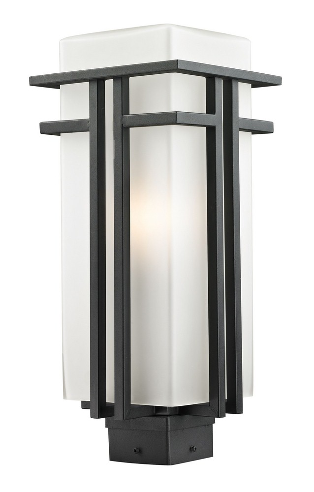 Z-Lite-549PHB-BK-Abbey - 1 Light Outdoor Post Mount Lantern in Art Deco Style - 7.75 Inches Wide by 19.25 Inches High   Black Finish with Matte Opal Glass