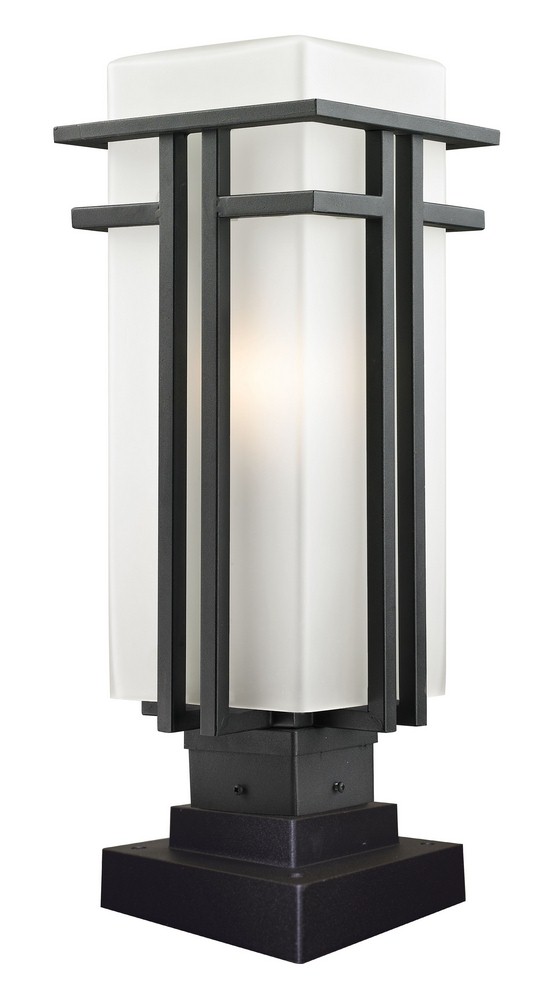 Z-Lite-549PHB-SQPM-BK-Abbey - 1 Light Outdoor Square Pier Mount Lantern in Art Deco Style - 7.75 Inches Wide by 21.75 Inches High   Black Finish with Matte Opal Glass