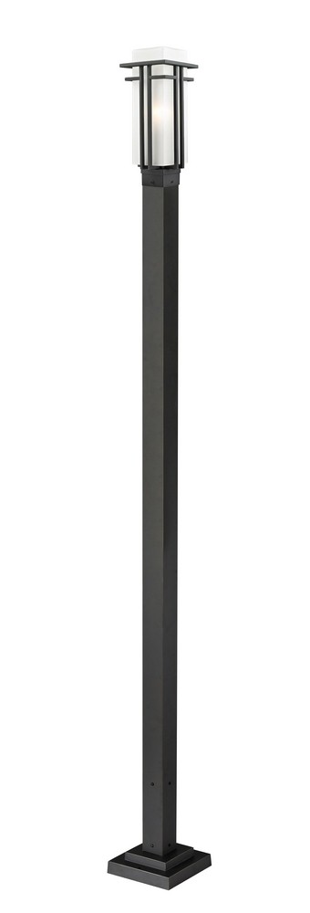 Z-Lite-549PHM-536P-BK-Abbey - 1 Light Outdoor Post Mount Lantern in Art Deco Style - 9.25 Inches Wide by 110.75 Inches High   Black Finish with Matte Opal Glass