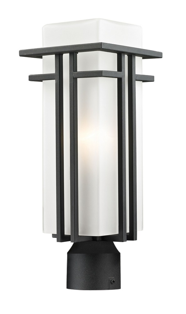 Z-Lite-549PHM-BK-R-Abbey - 1 Light Outdoor Post Mount Lantern in Art Deco Style - 6.63 Inches Wide by 17.25 Inches High   Black Finish with Matte Opal Glass